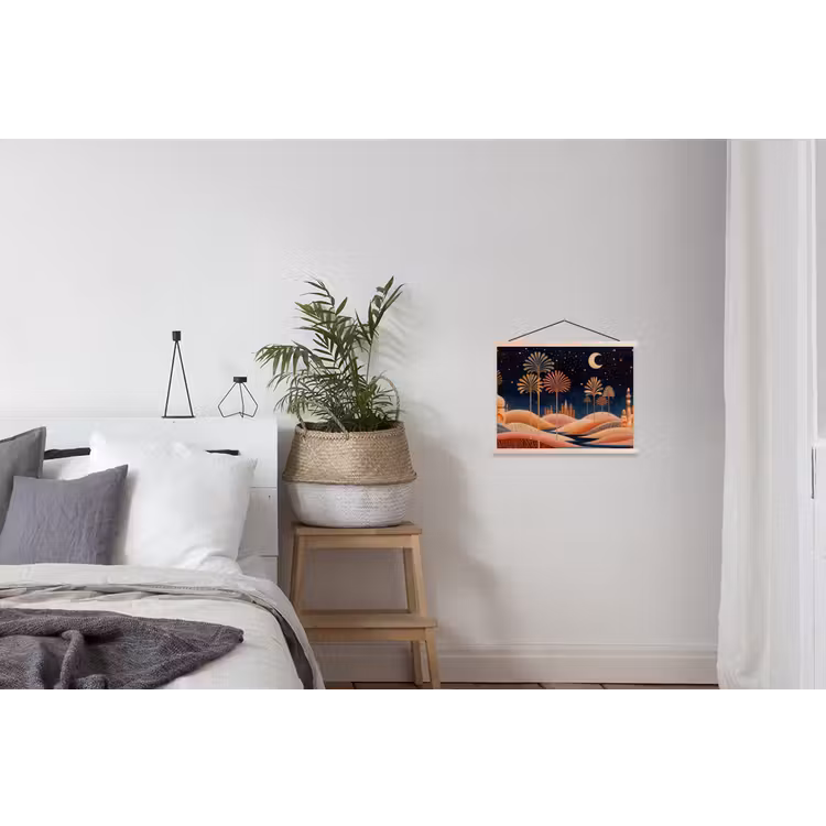 Sterrenhemel - Palmen - Rivier textielposter latten blank klein -woonkamer