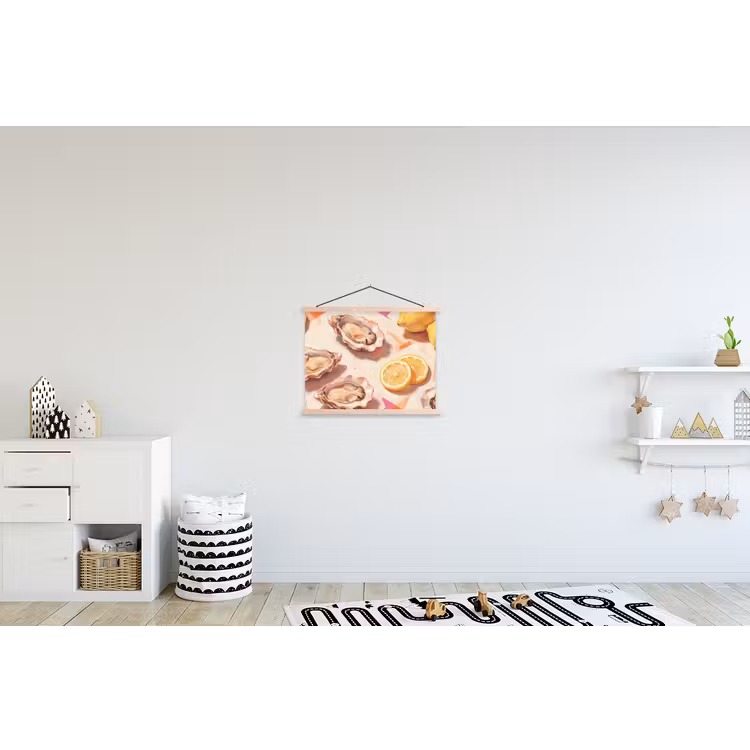 Stilleven - Citroenen - Oesters - Abstract - Oranje textielposter latten blank klein -kinderkamer