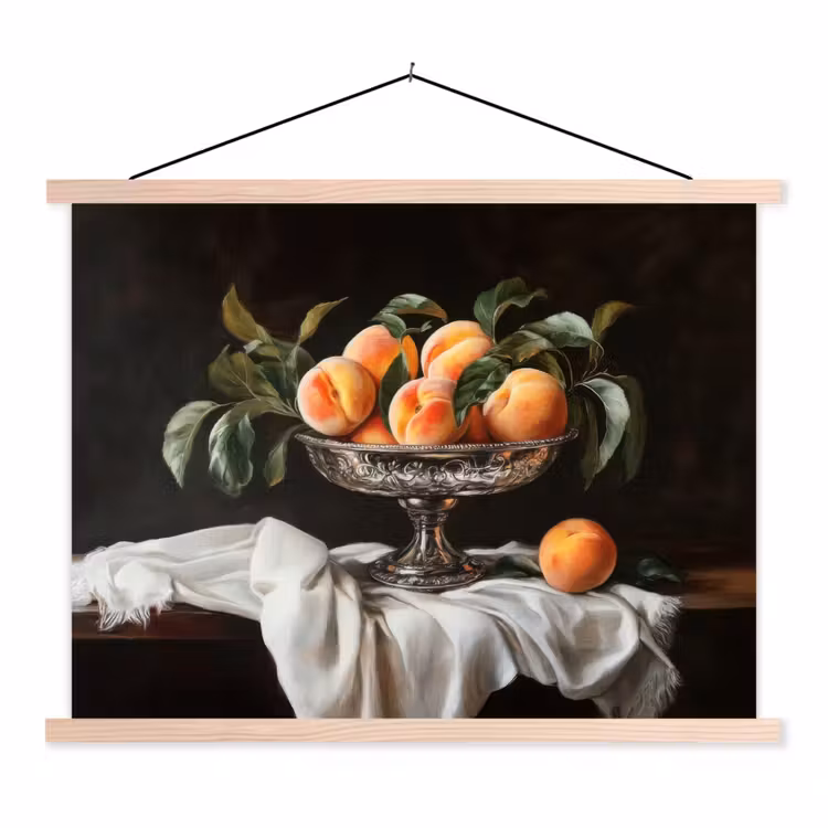 Stilleven - Perziken - Vintage textielposter latten blank klein -3d