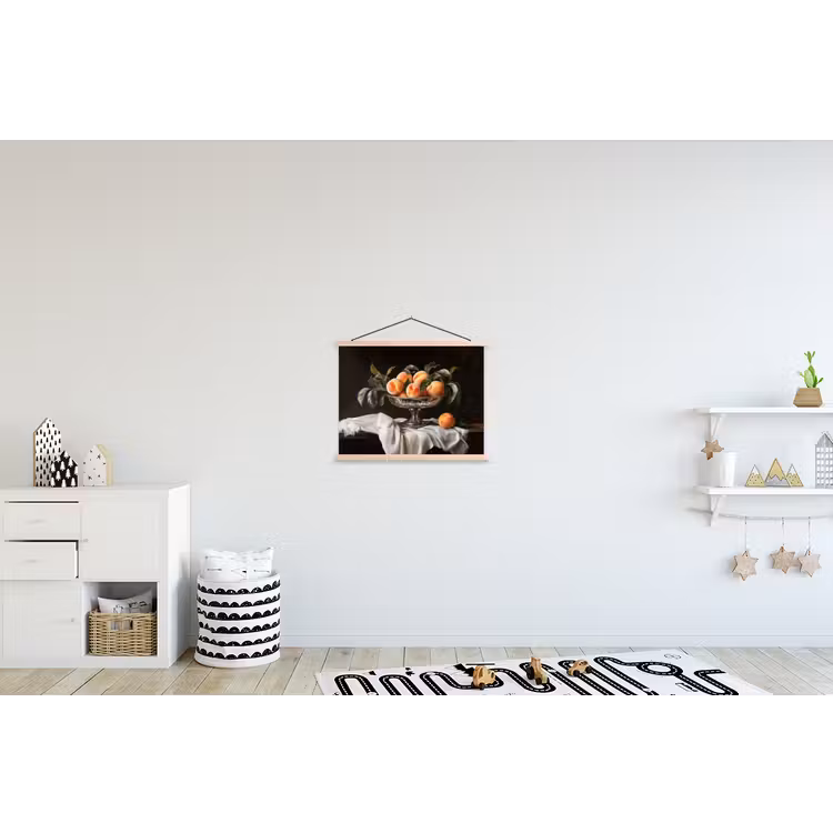 Stilleven - Perziken - Vintage textielposter latten blank klein -kinderkamer