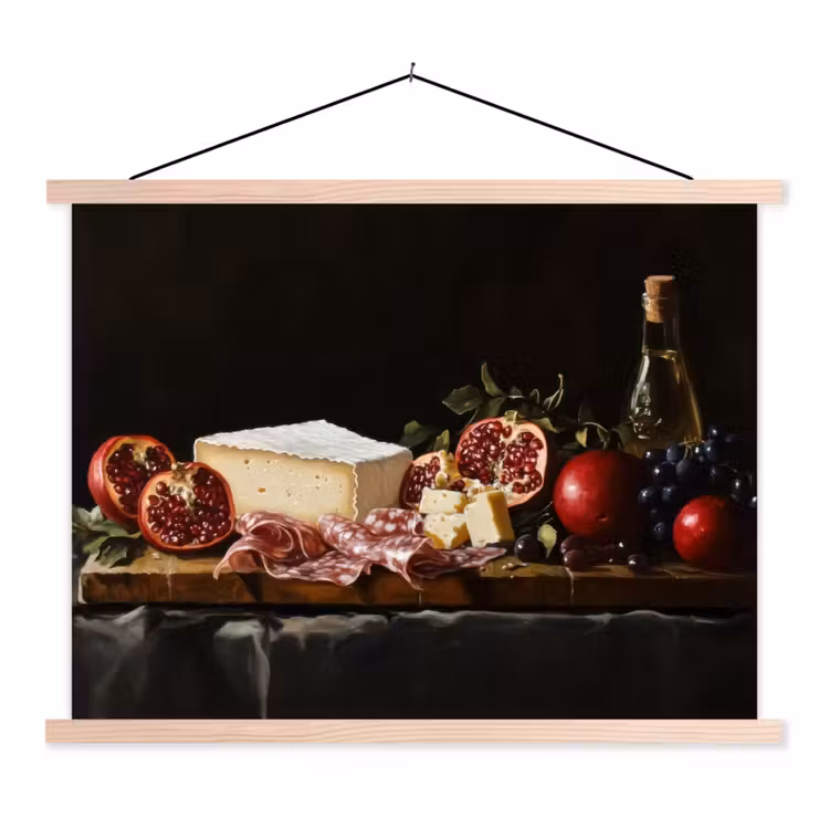 Stilleven - Vintage - Borrelplank textielposter latten blank klein -3d