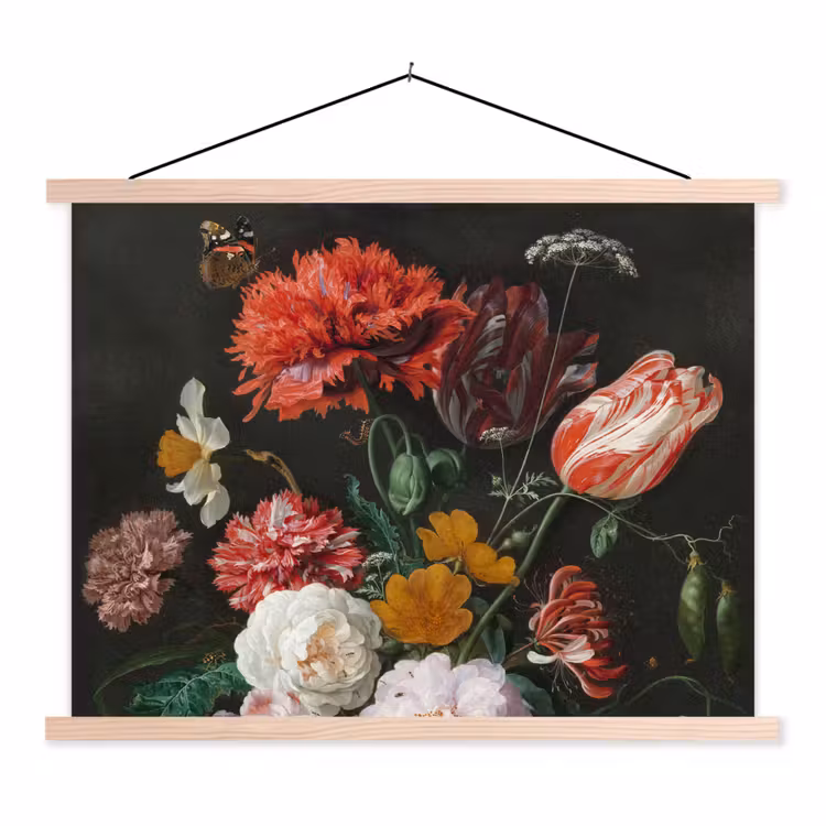 Stilleven met bloemen in een glazen vaas - Schilderij van Jan Davidsz. de Heem textielposter latten blank klein -3d