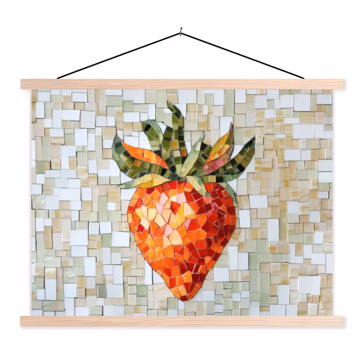 Aardbei - Rood - Mozaïek - Fruit textielposter latten blank klein -3d