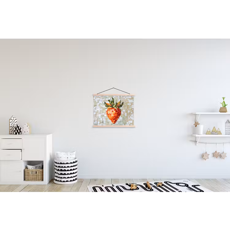 Aardbei - Rood - Mozaïek - Fruit textielposter latten blank klein -kinderkamer