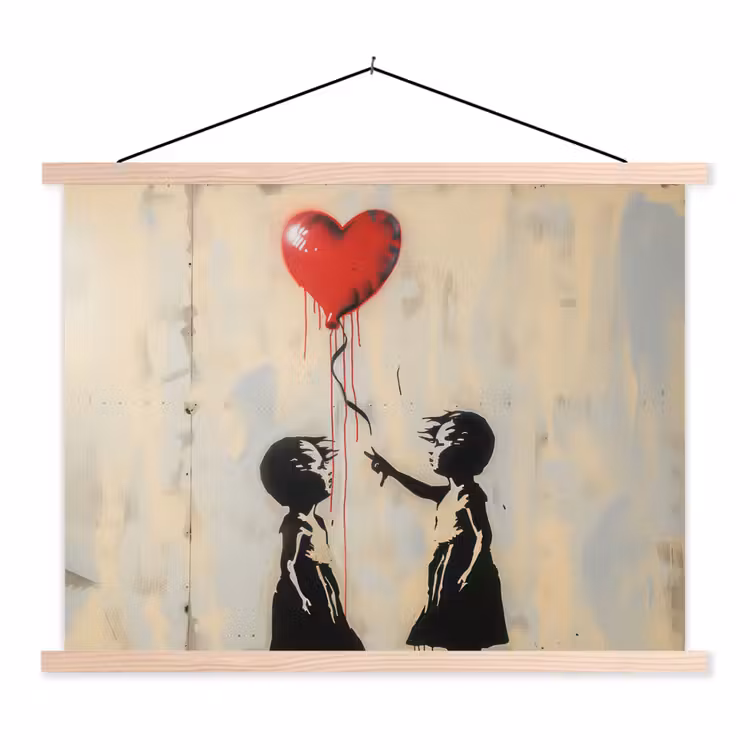 Street art - Banksy - Ballon - Graffiti - Retro textielposter latten blank klein -3d