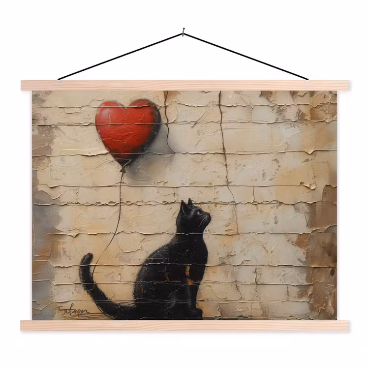 Street art - Kat - Ballon - Graffiti - Banksy textielposter latten blank klein -3d