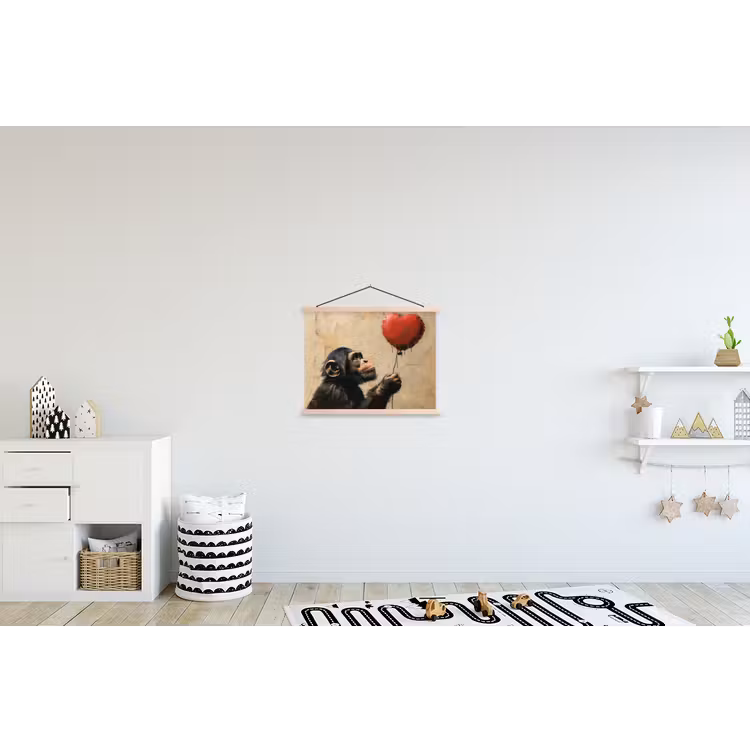 Street art - Chimpansee - Ballon - Graffiti - Banksy textielposter latten blank klein -kinderkamer