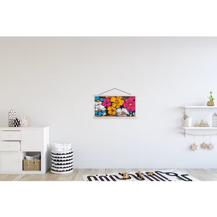 Street Art - Bloemen - Mix textielposter latten blank klein -kinderkamer