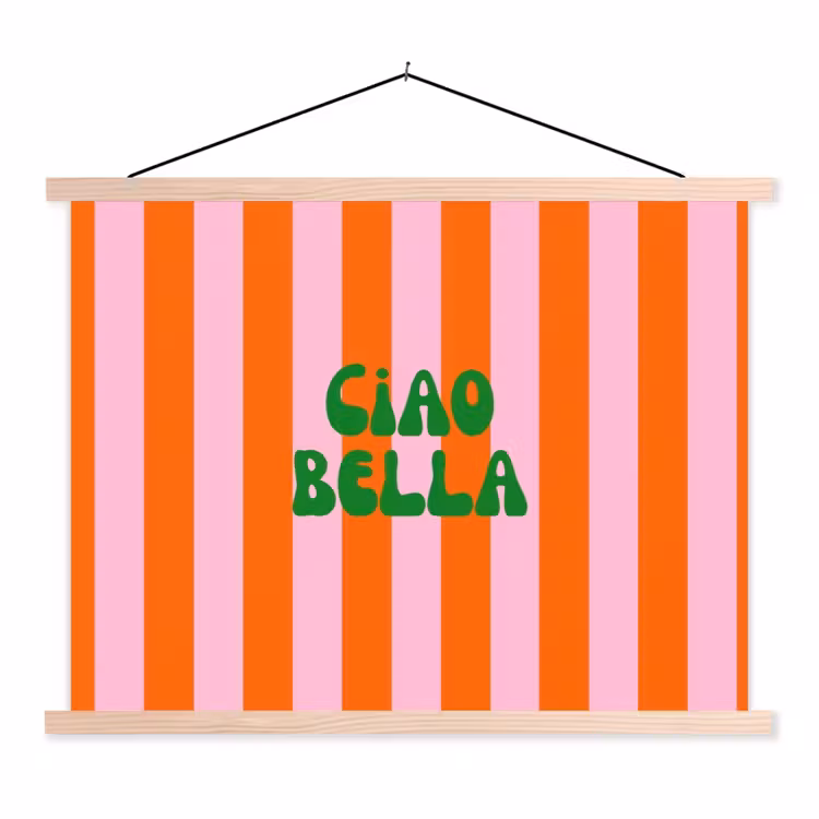 Strepen - Oranje - Verticaal - Ciao bella textielposter latten blank klein -3d