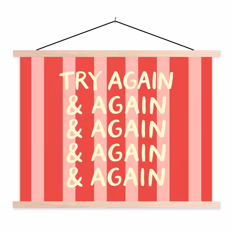 Strepen - Rood - Try again textielposter latten blank klein -3d