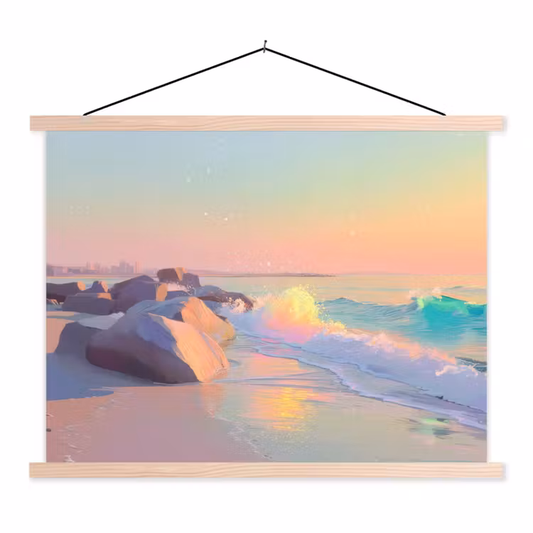 Zomerlicht - Strand - Fonkelende accenten textielposter latten blank klein -3d