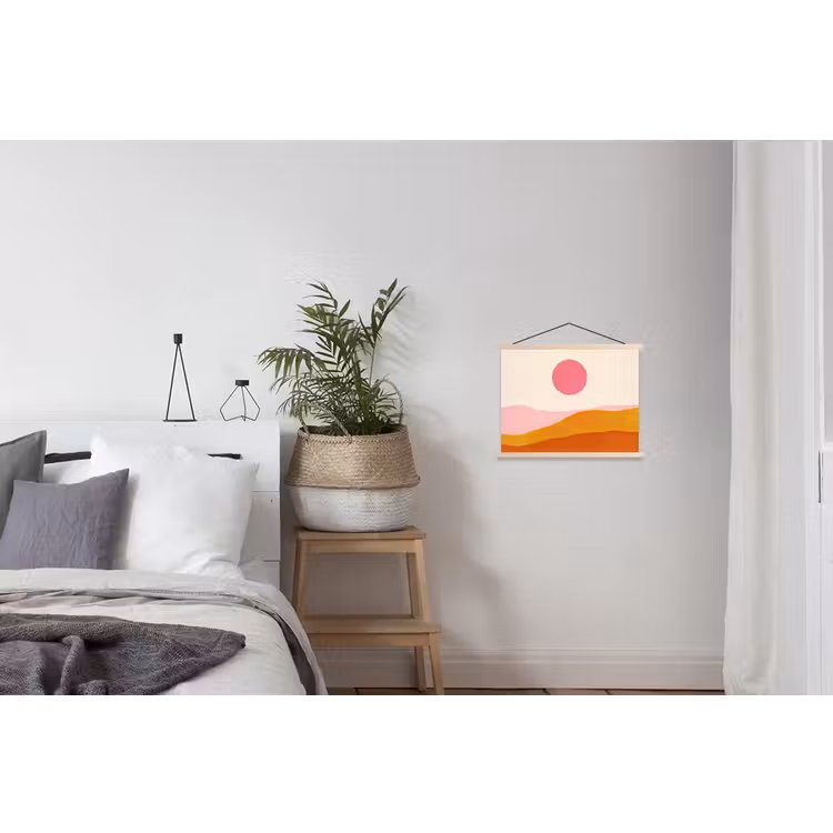Zon - Heuvels - Abstract - Roze textielposter latten blank klein -woonkamer