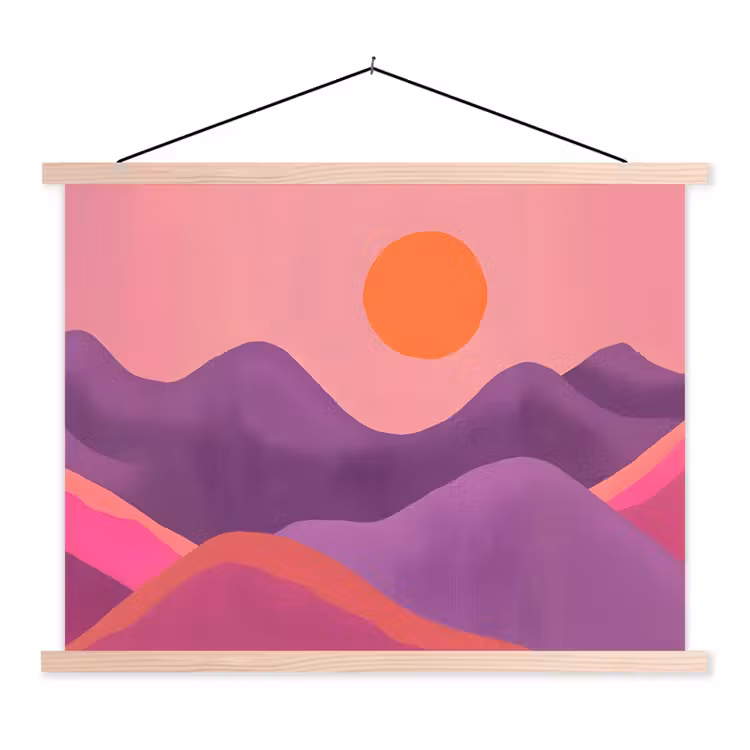 Zon - Heuvels - Paars - Abstract textielposter latten blank klein -3d