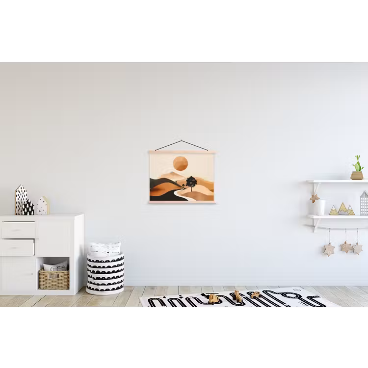 Zon - Heuvels - Boom - Abstract textielposter latten blank klein -kinderkamer