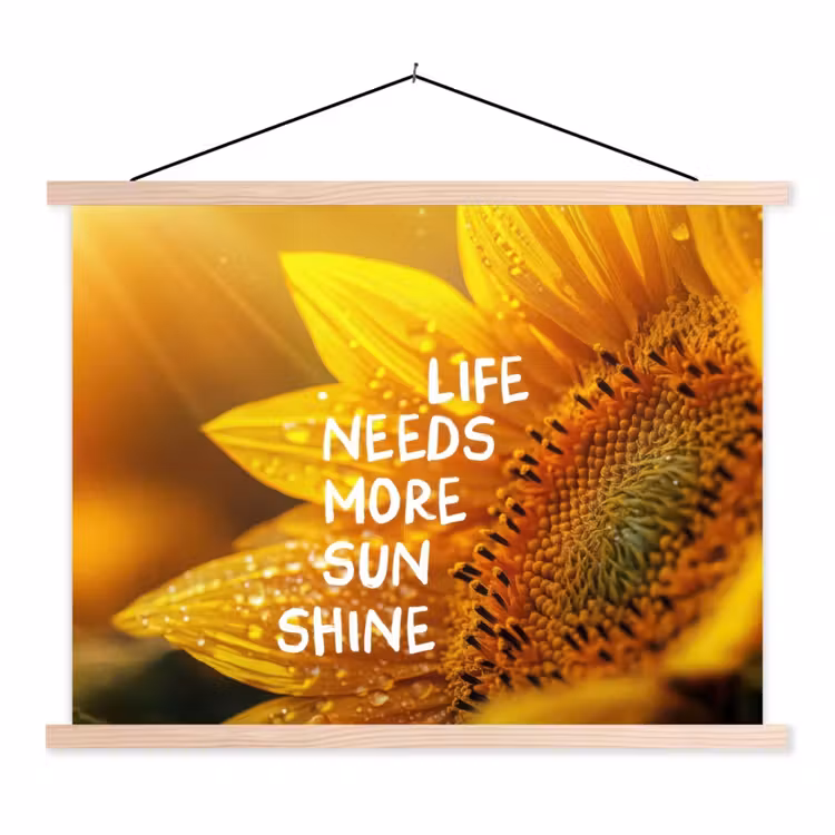 Zonnebloem - Close up - Geel - Quote textielposter latten blank klein -3d