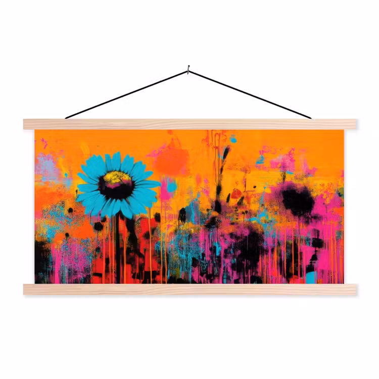 Zonnebloemen - Abstract - Oranje textielposter latten blank klein -3d