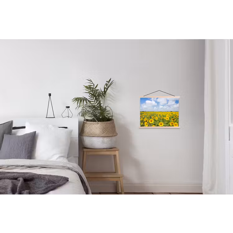 Zonnebloemen - Bloemen - Wolken - Natuur - Geel - Landschap textielposter latten blank klein -woonkamer