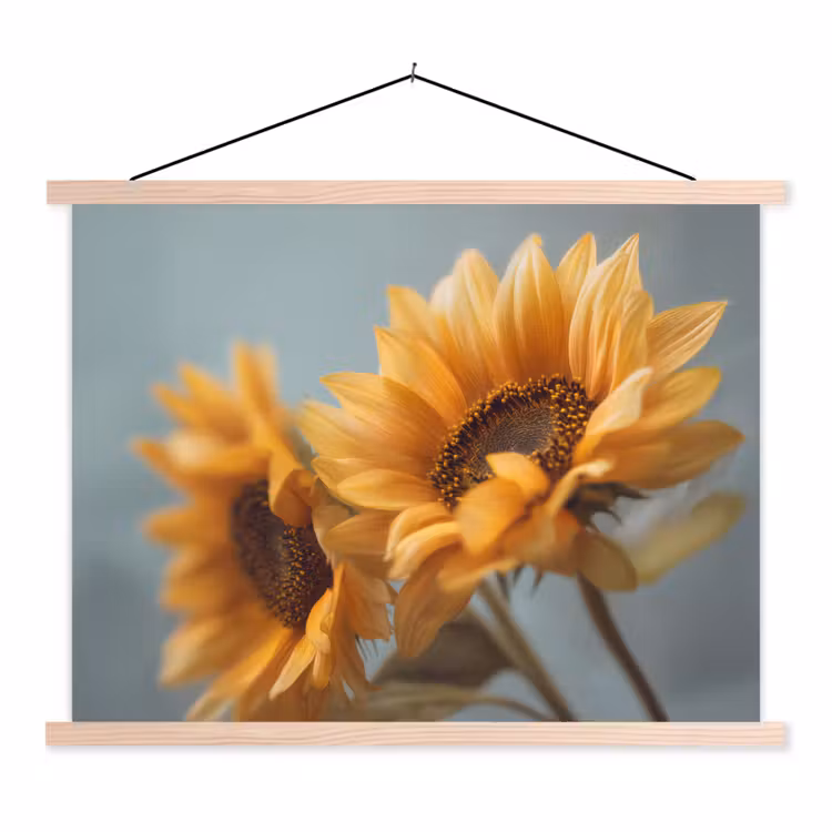 Zonnebloemen - Geel - Wazig textielposter latten blank klein -3d
