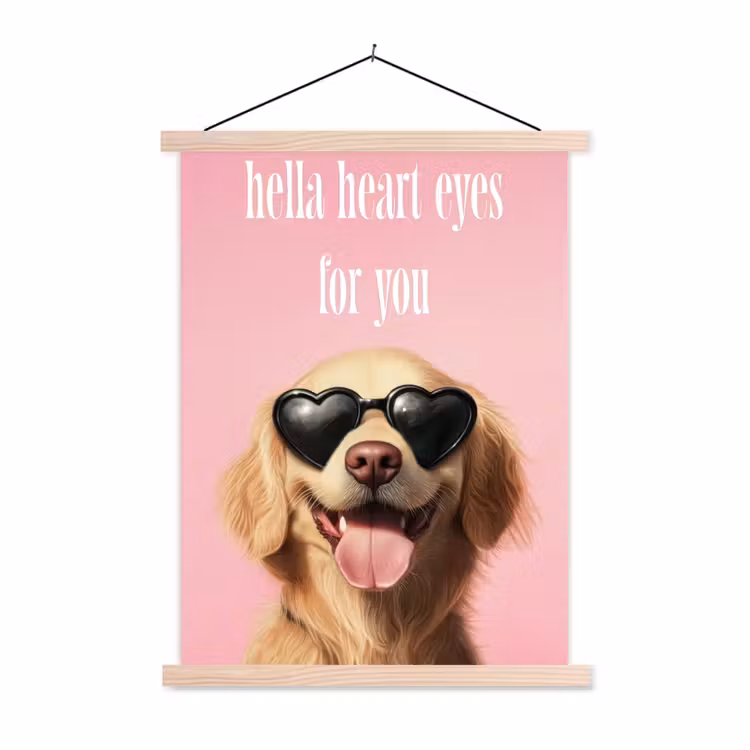 Zonnebril - Hartjes - Hond - Valentijn textielposter latten blank klein -3d