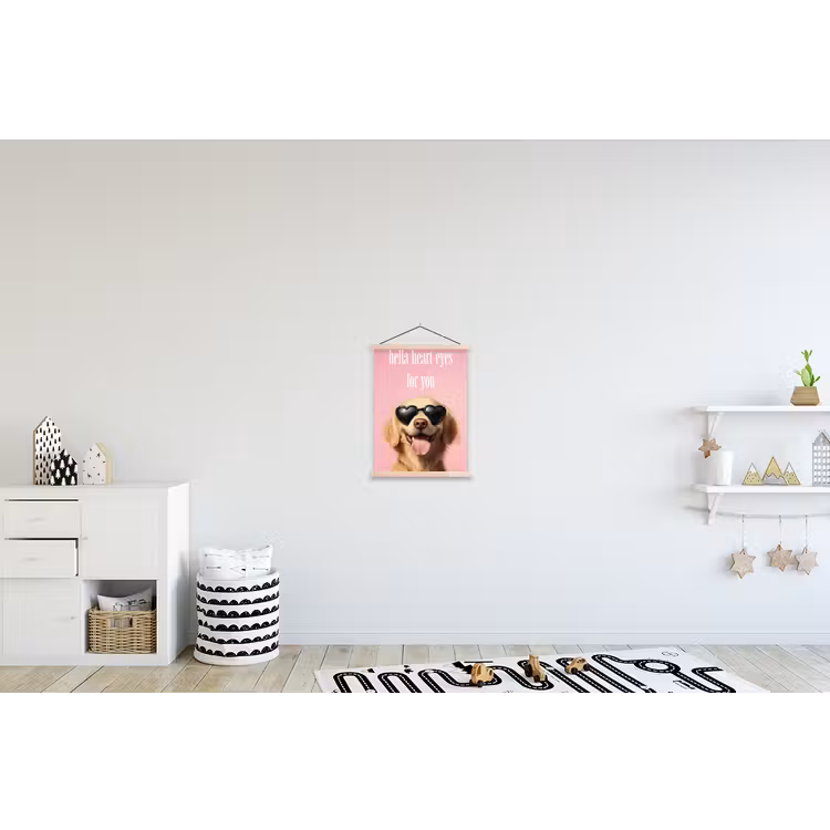 Zonnebril - Hartjes - Hond - Valentijn textielposter latten blank klein -kinderkamer