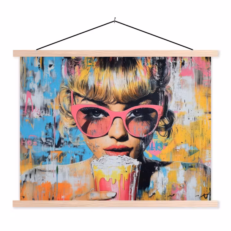 Zonnebril - Vrouw - Kleurrijk - Verfspetters textielposter latten blank klein -3d