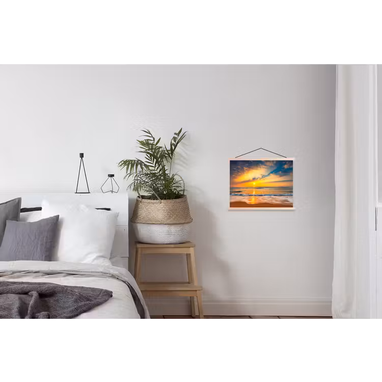 Zonsondergang - Strand - Zee - Wolken - Oranje textielposter latten blank klein -woonkamer