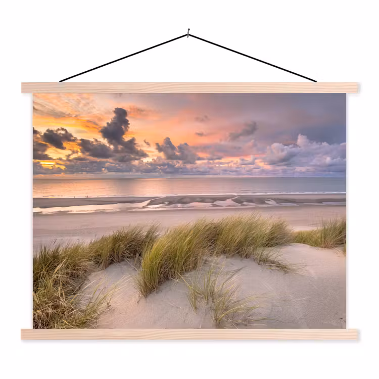 Zonsondergang - Duin - Strand - Planten - Zee textielposter latten blank klein -3d