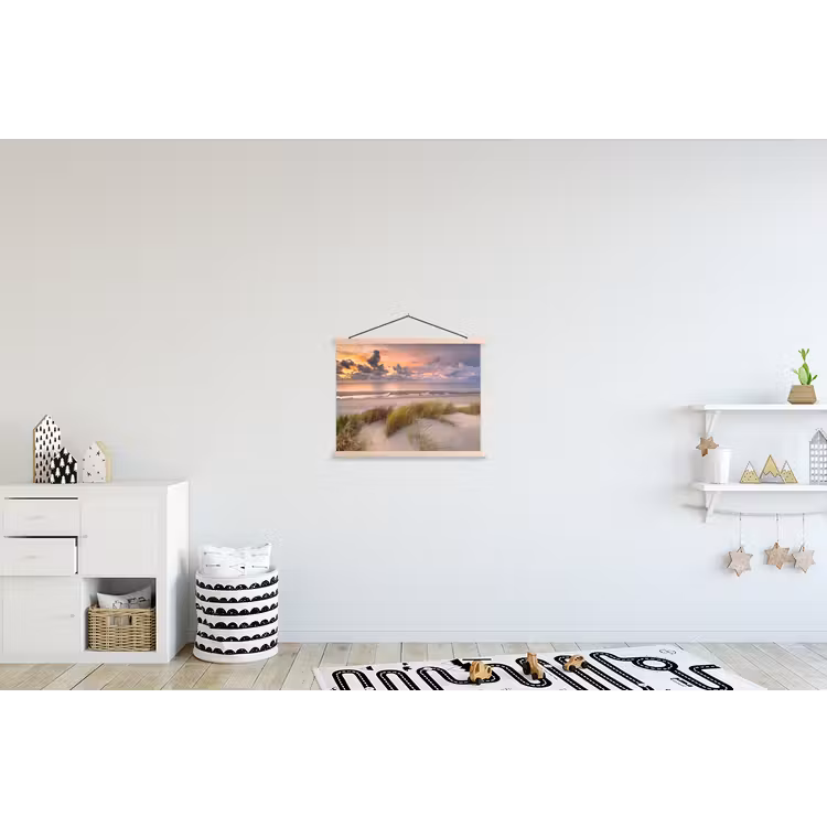 Zonsondergang - Duin - Strand - Planten - Zee textielposter latten blank klein -kinderkamer