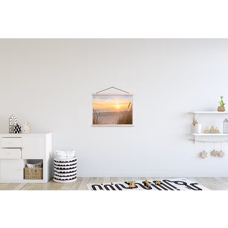 Zonsondergang - Duinen - Zee textielposter latten blank klein -kinderkamer