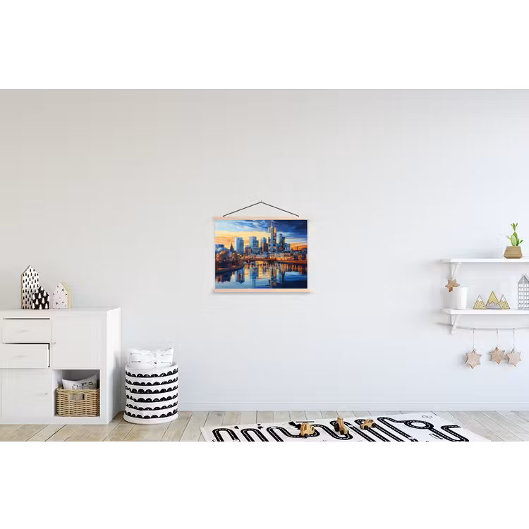 Zonsondergang Frankfurt - Stad - Skyline - Water textielposter latten blank klein -kinderkamer