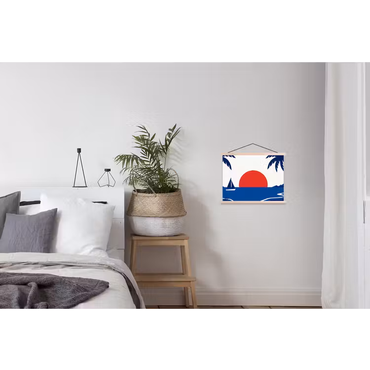Zonsondergang - Zee - Palmboom - Tropisch - Modern textielposter latten blank klein -woonkamer