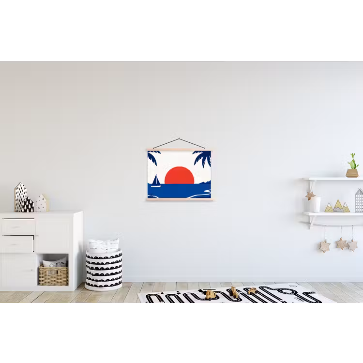 Zonsondergang - Zee - Palmboom - Tropisch - Modern textielposter latten blank klein -kinderkamer