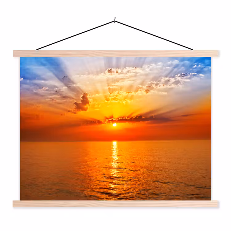 Zonsondergang - Zee - Lucht - Oranje - Horizon - Water textielposter latten blank klein -3d