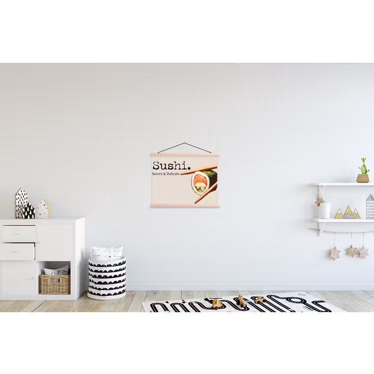 Sushi - Zalm - Rijst - Japans textielposter latten blank klein -kinderkamer