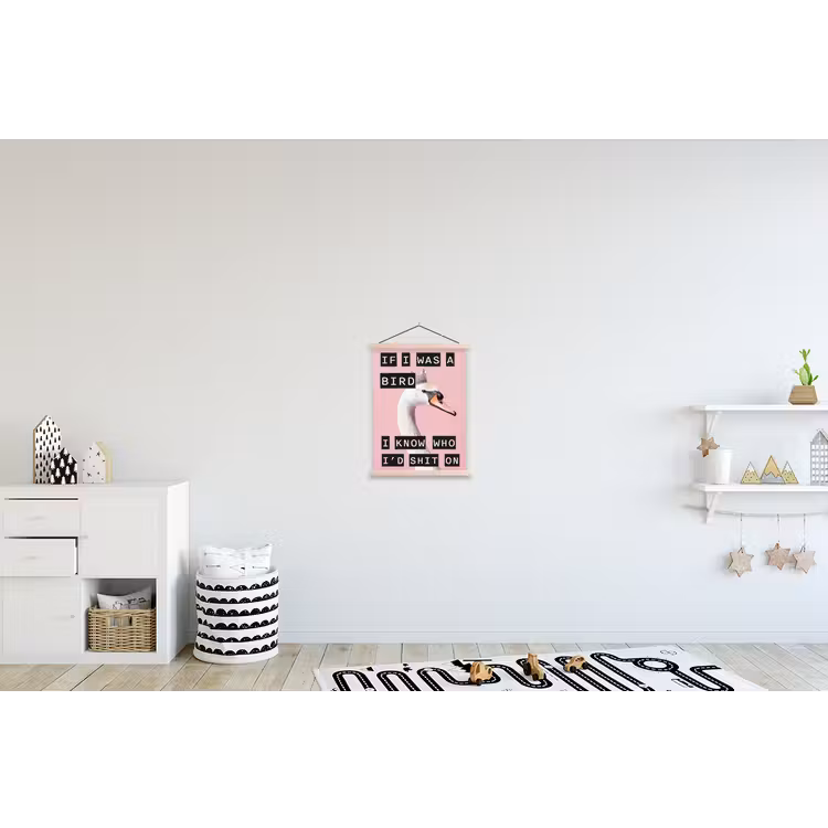 Zwaan - Vogel - Decoratie - Roze textielposter latten blank klein -kinderkamer