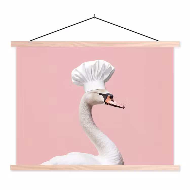 Zwaan - Koksmuts - Mooi - Klassiek textielposter latten blank klein -3d