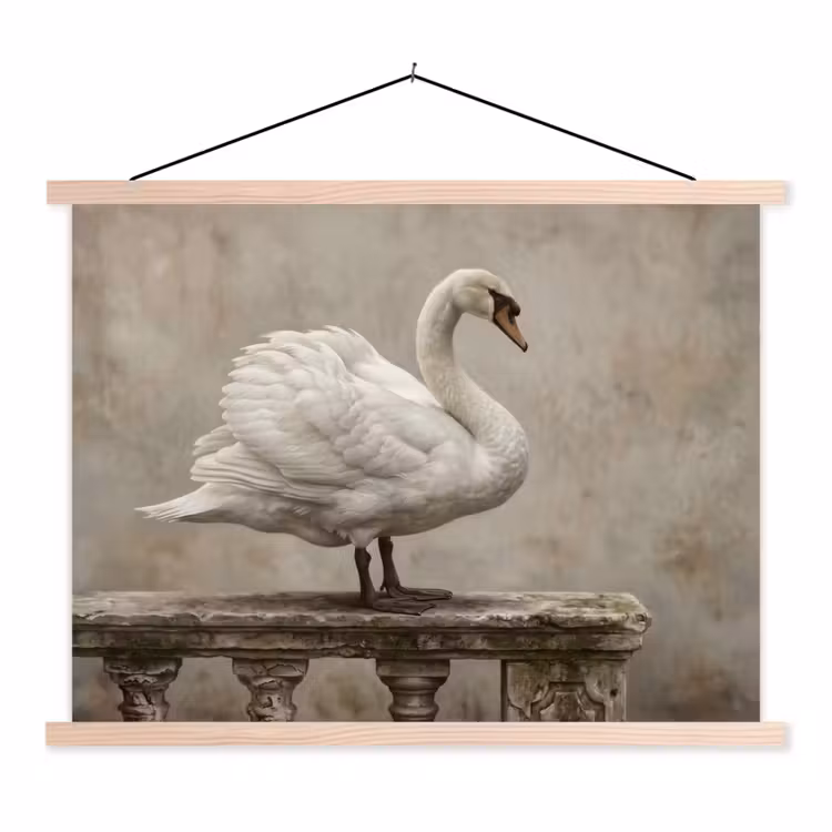 Zwaan - Elegant - Dieren - Wit textielposter latten blank klein -3d