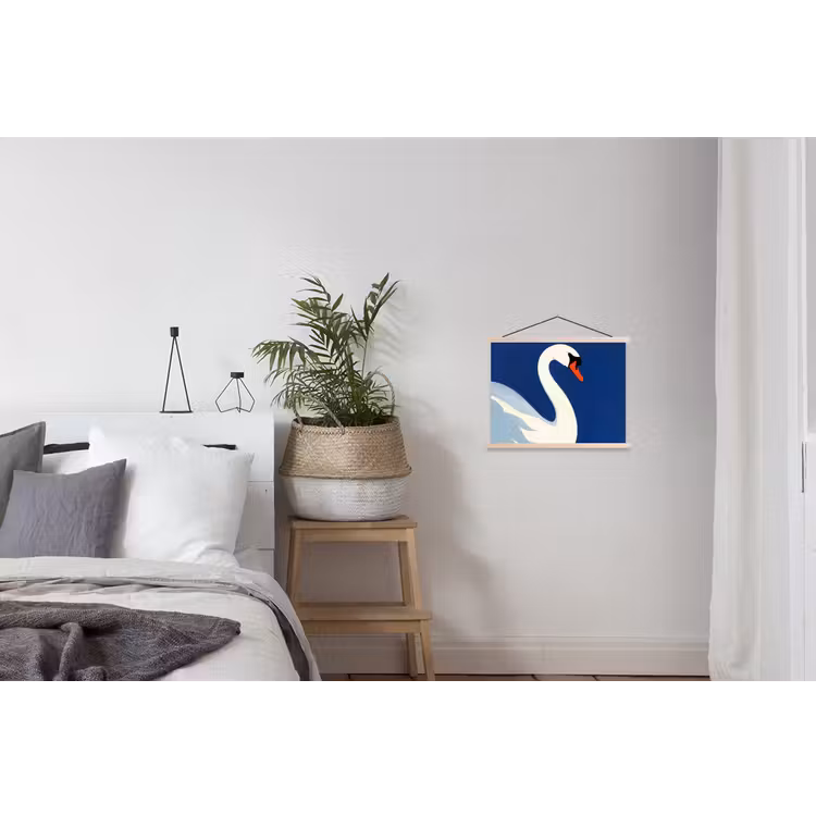 Zwaan - Wit - Snavel - Illustratie textielposter latten blank klein -woonkamer