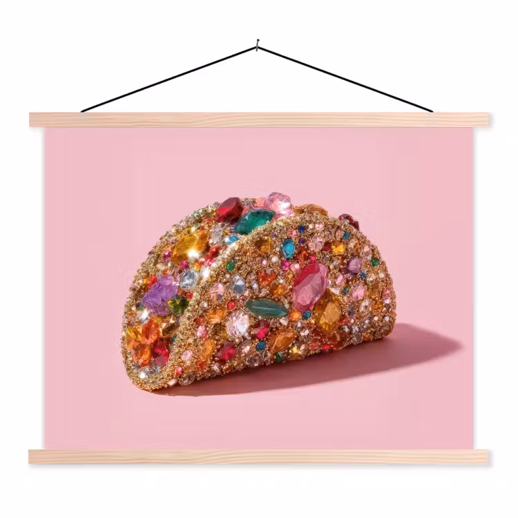 Taco - Kleurrijk - Edelstenen - Goud textielposter latten blank klein -3d