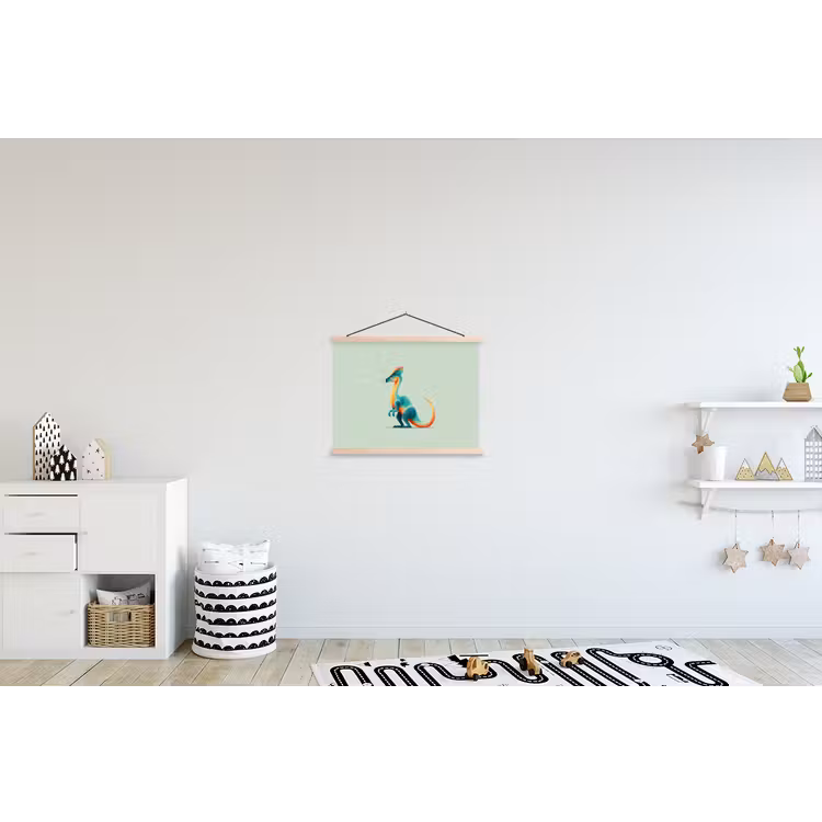 Staart - Dino - Minimalistisch - Blauw textielposter latten blank klein -kinderkamer