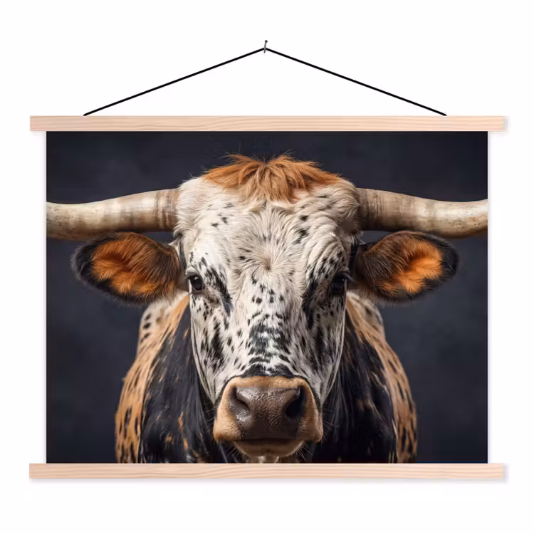 Stier - Kleurrijk - Hoorns textielposter latten blank klein -3d