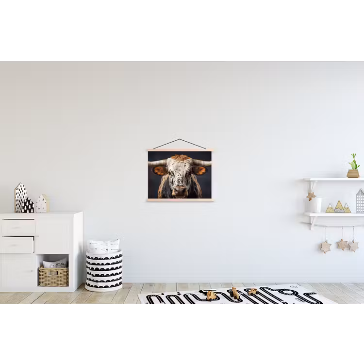 Stier - Kleurrijk - Hoorns textielposter latten blank klein -kinderkamer