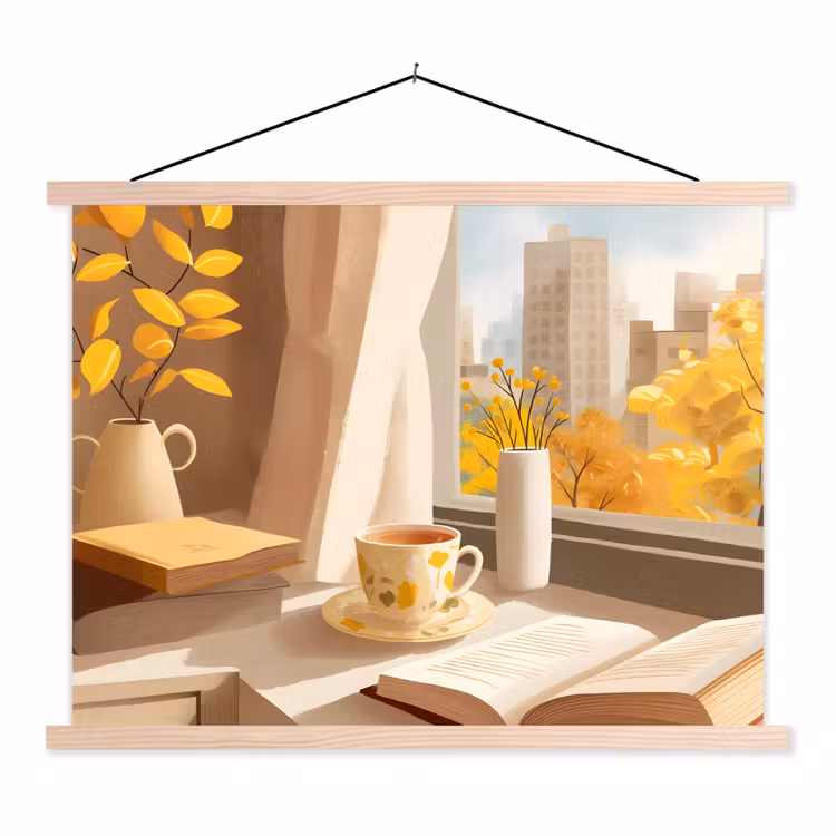 Thee - Boek - Thee - Herfst textielposter latten blank klein -3d