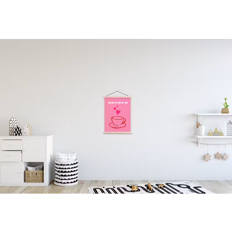 Thee - Roze - Valentijn - Tekst textielposter latten blank klein -kinderkamer