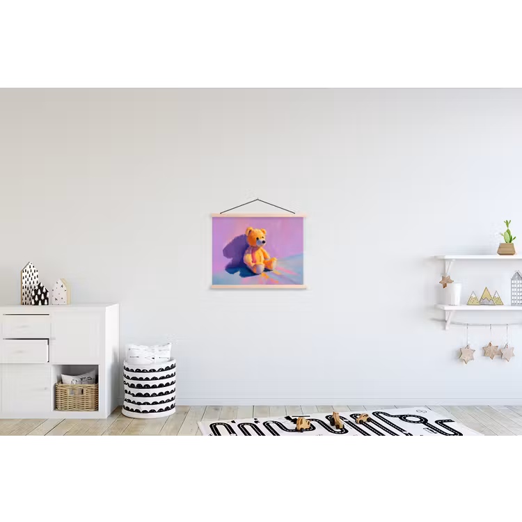 Teddybeer - Schaduw - Penseelstreken - Paars textielposter latten blank klein -kinderkamer