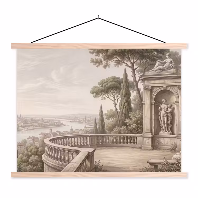 Terras - Stad - Uitzicht - Rivier textielposter latten blank klein -3d