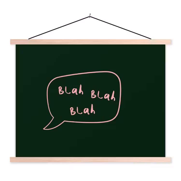 Tekstwolkje - Donkergroen - BLAH BLAH BLAH textielposter latten blank klein -3d