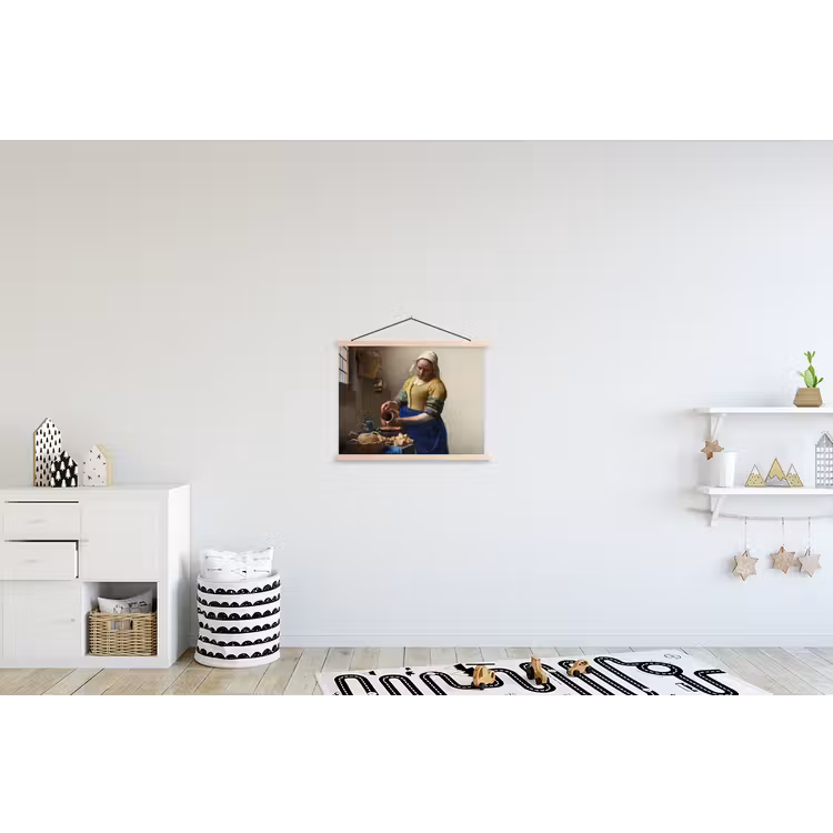Het melkmeisje - Schilderij van Johannes Vermeer textielposter latten blank klein -kinderkamer