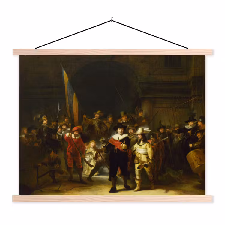 De Nachtwacht - Rembrandt van Rijn textielposter latten blank klein -3d