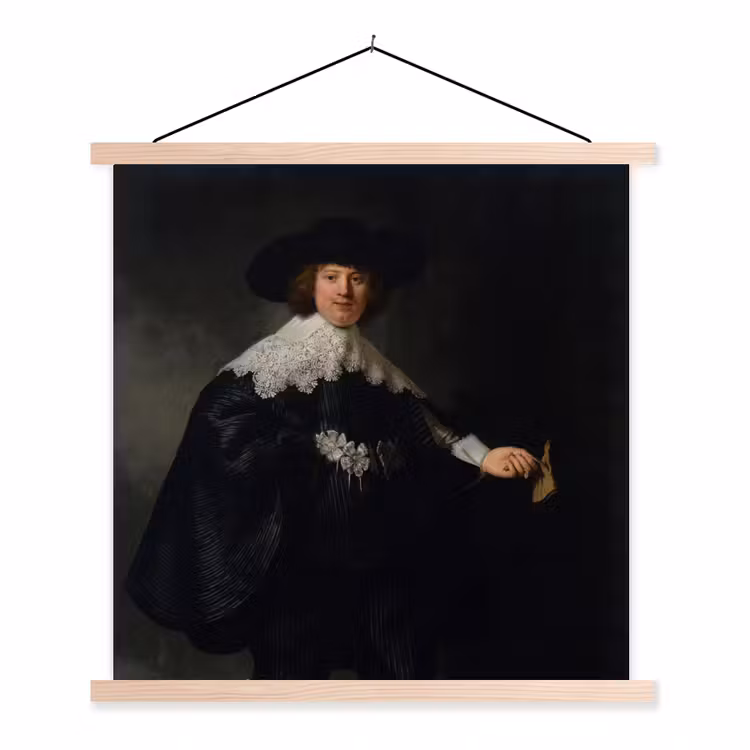 Het huwelijksportret van Marten Soolmans - Rembrandt van Rijn textielposter latten blank klein -3d